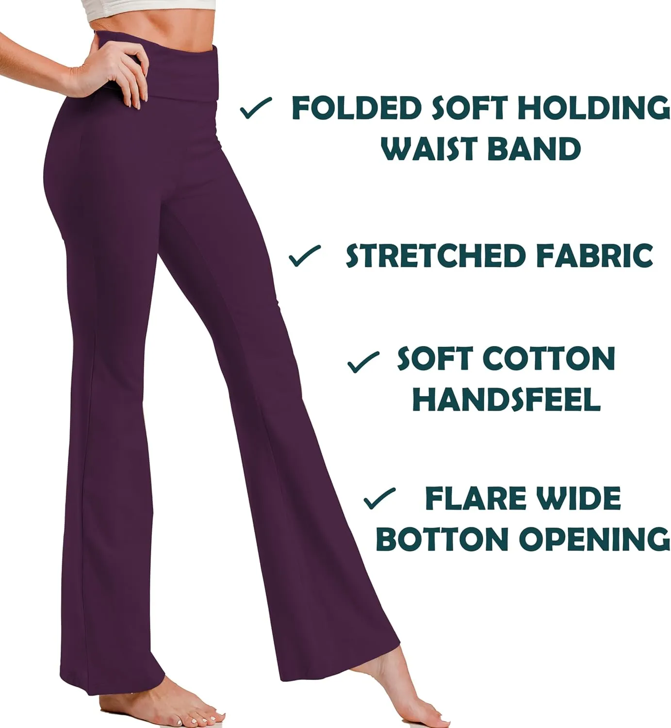 Woman Fold Over Waist Flare Boots Cut Cotton Stretch Yoga Pants Leggings