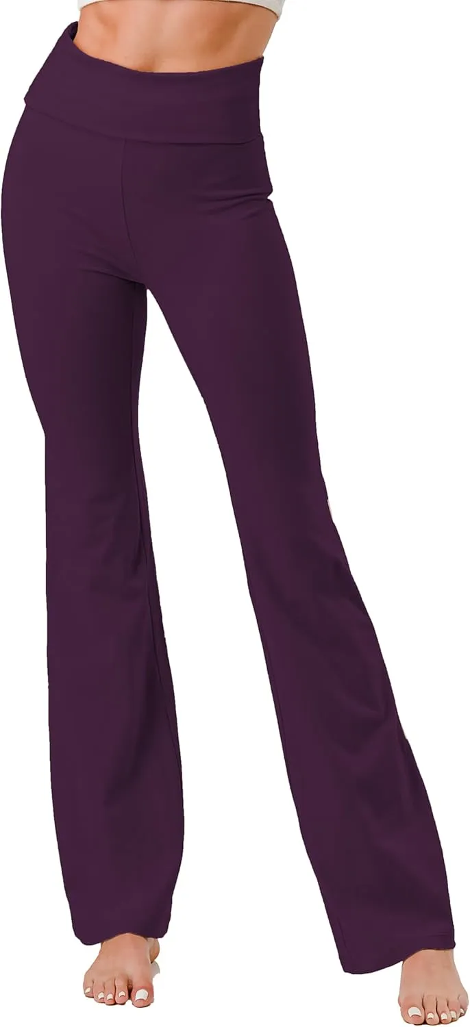 Woman Fold Over Waist Flare Boots Cut Cotton Stretch Yoga Pants Leggings