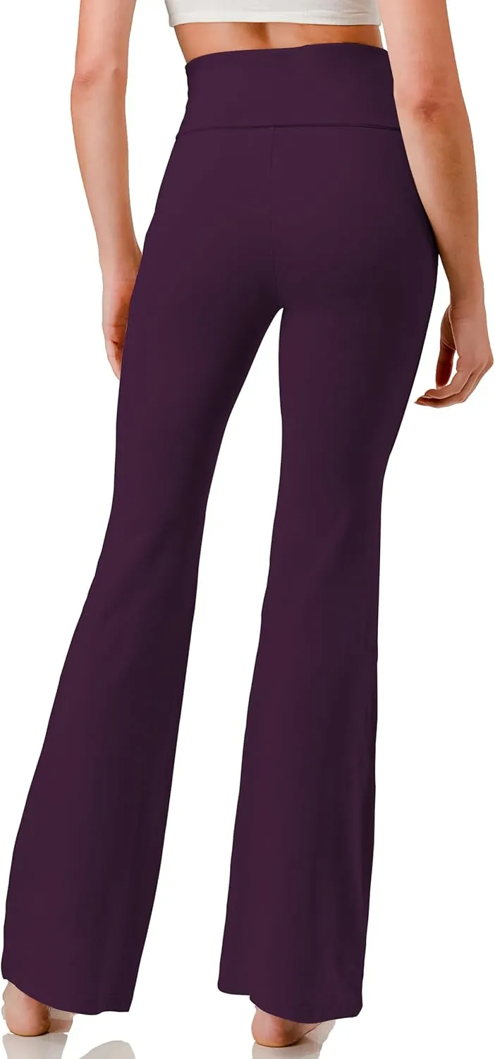 Woman Fold Over Waist Flare Boots Cut Cotton Stretch Yoga Pants Leggings