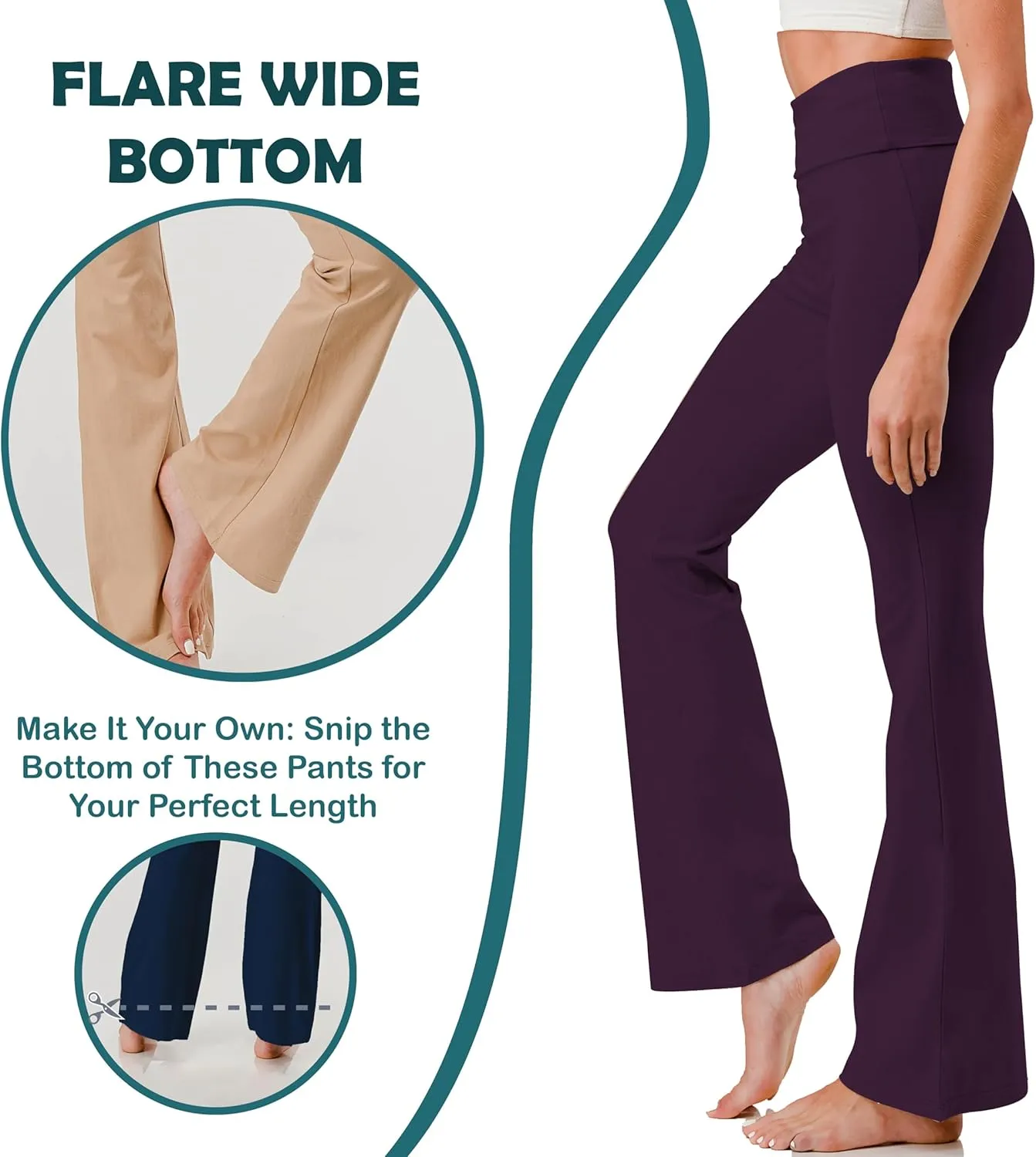 Woman Fold Over Waist Flare Boots Cut Cotton Stretch Yoga Pants Leggings