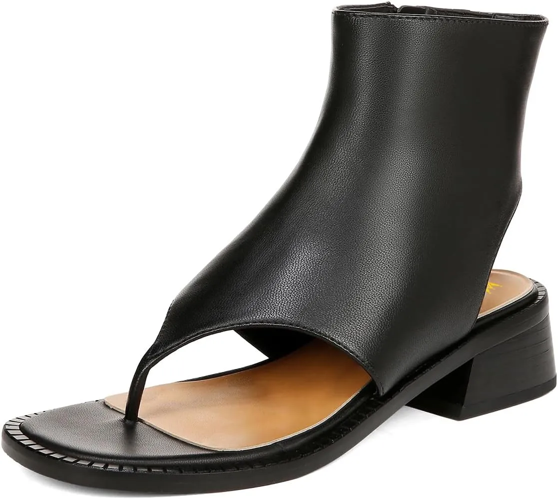 Women Ankle Sandals Boots Chunky Low Heels Flip Flop Open Toe Side Zippers Shoe Shopping Party Prom Size 4-16 US