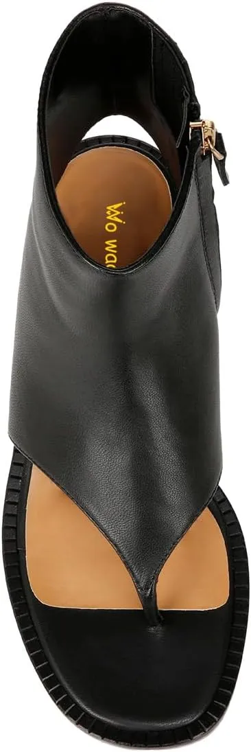 Women Ankle Sandals Boots Chunky Low Heels Flip Flop Open Toe Side Zippers Shoe Shopping Party Prom Size 4-16 US
