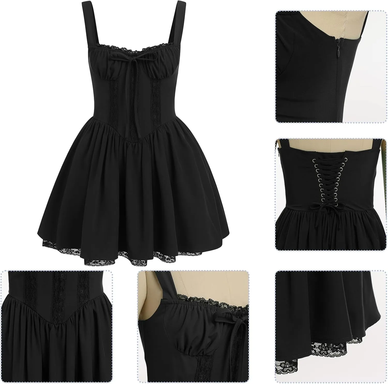 Women Corset Dress Floral Mini Dress Sexy Spaghetti Straps Low Cut Lace Short Dress Ruffle Summer Bustier Sundress