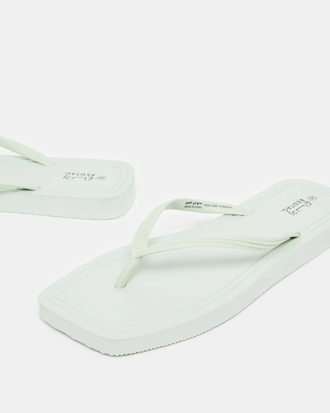 Women Green Square Toe Flip Flop