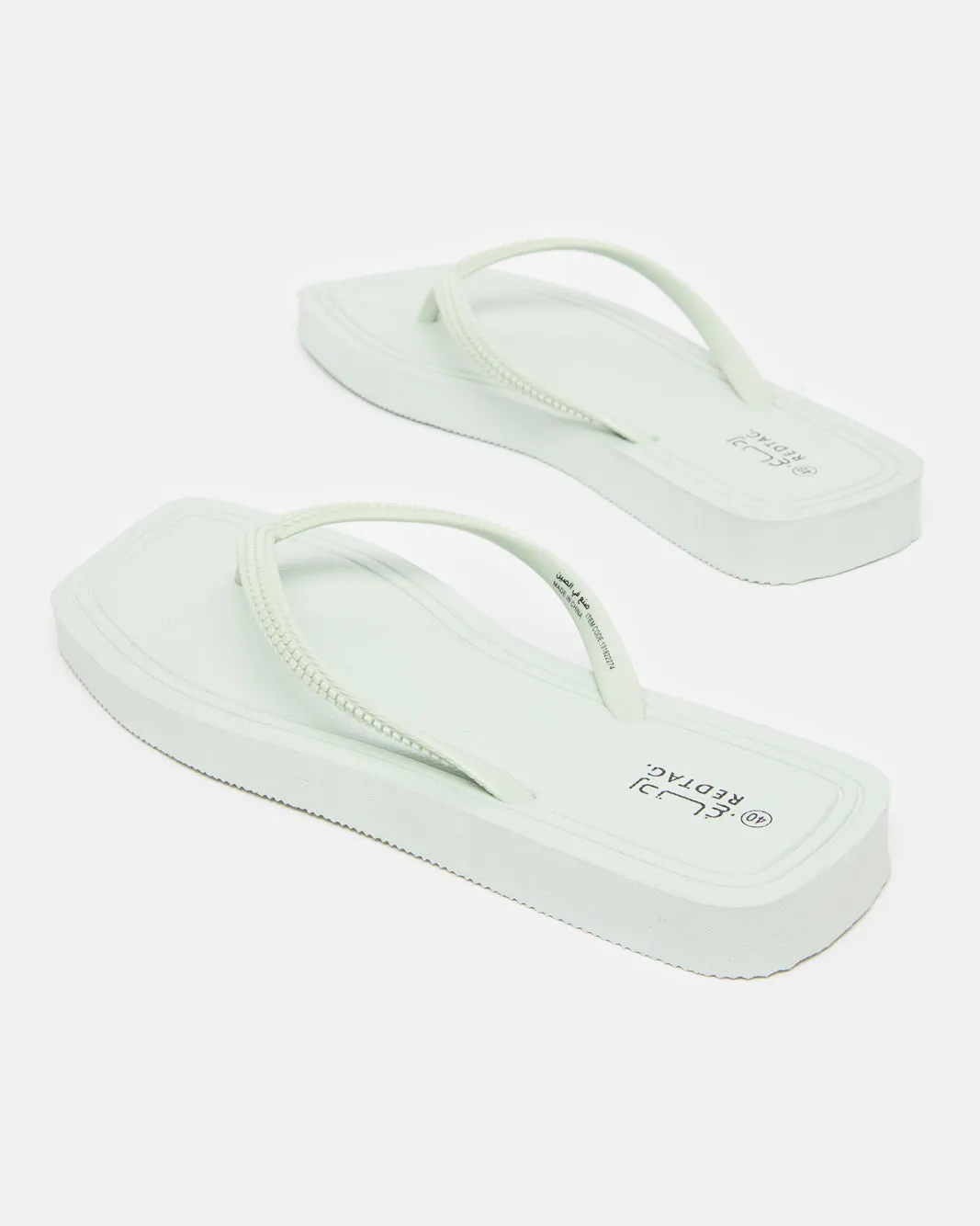 Women Green Square Toe Flip Flop