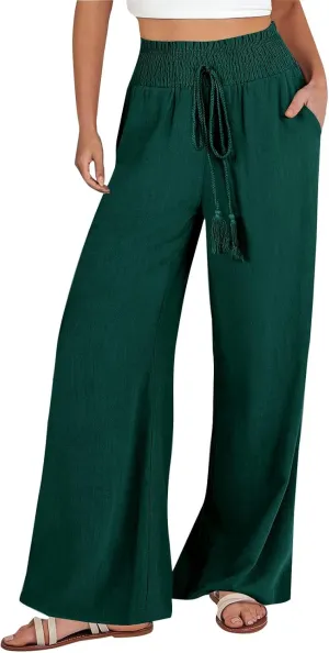 Women Loose Fit Pants for Women Linen High Cut Flare Wide Leg Straight Leg Basic Long Boot Cut Leg Summer Fall 2025