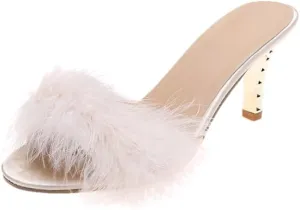 Women Sexy Slipper Cute Fuzzy Heels Furry Kitten Heels for Lingerie Wedding Birthday