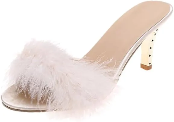 Women Sexy Slipper Cute Fuzzy Heels Furry Kitten Heels for Lingerie Wedding Birthday