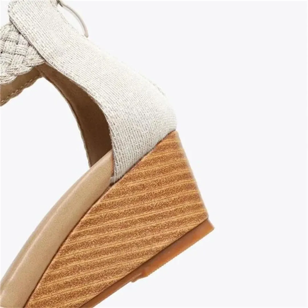 Women Weave Wedge Shoes Fashion Zipper Sandals Casual Beach Sandals