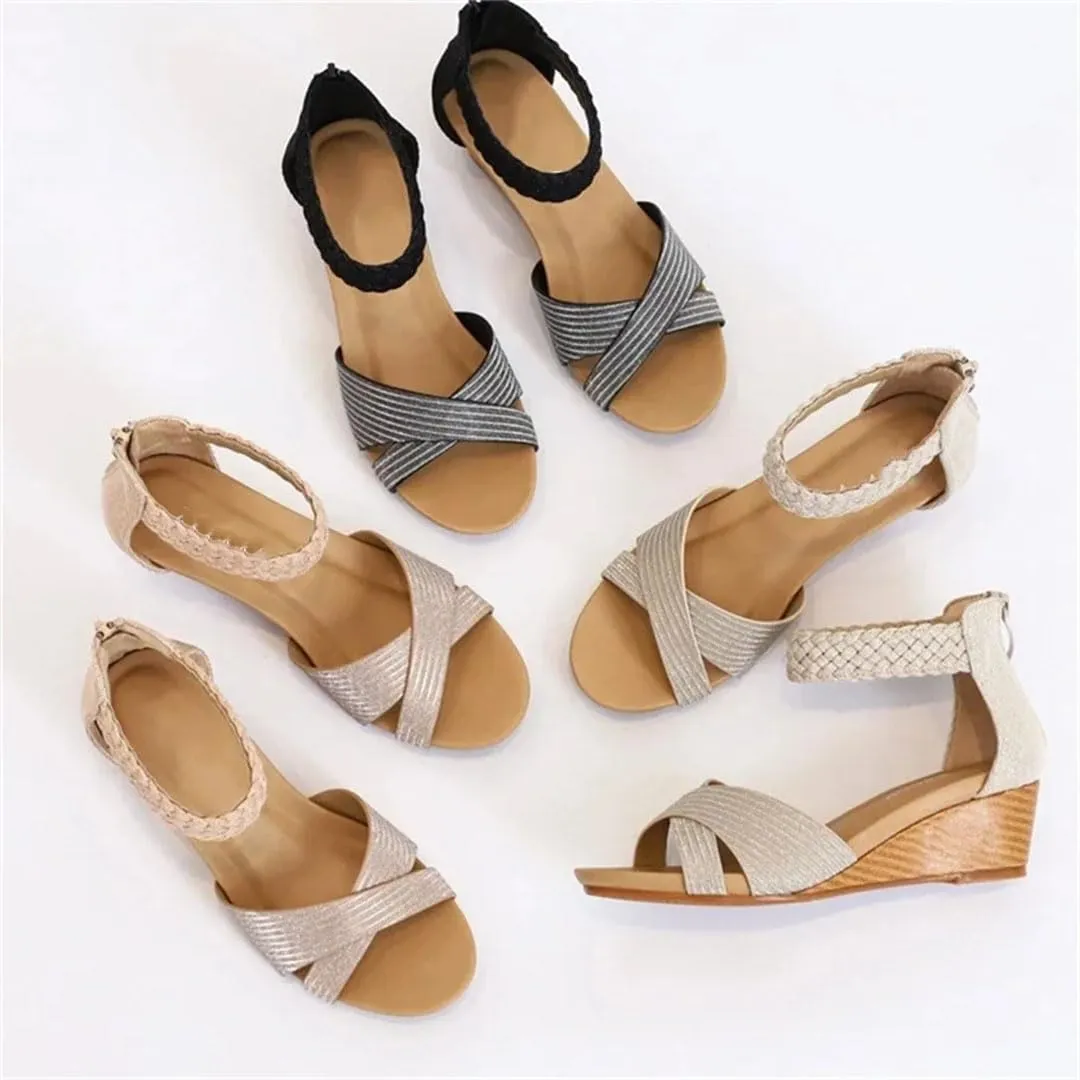 Women Weave Wedge Shoes Fashion Zipper Sandals Casual Beach Sandals