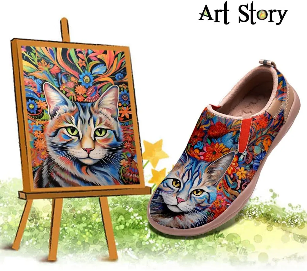 Women's Art Painted Travel Shoes Slip On Casual Leather Loafers Lightweight Comfort Fashion Sneaker