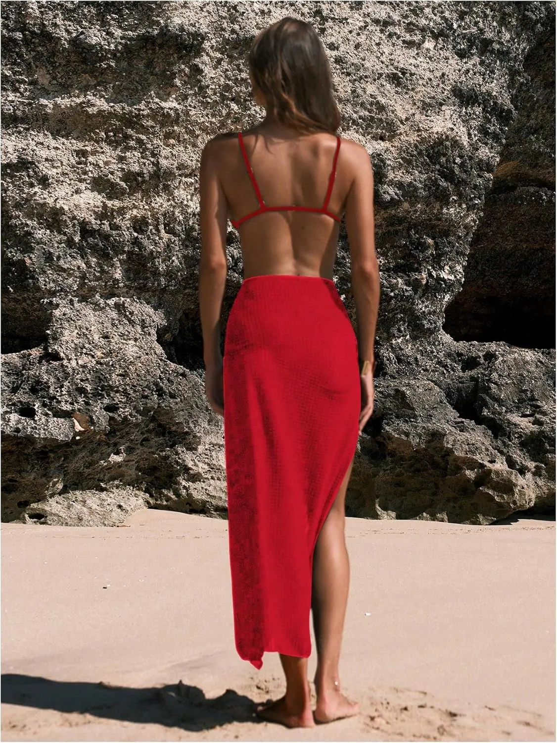 Women's Beach Cover Up Skirt 3D Flower Crochet Out High Split Swimsuit Bathing Suit Beach Skirt