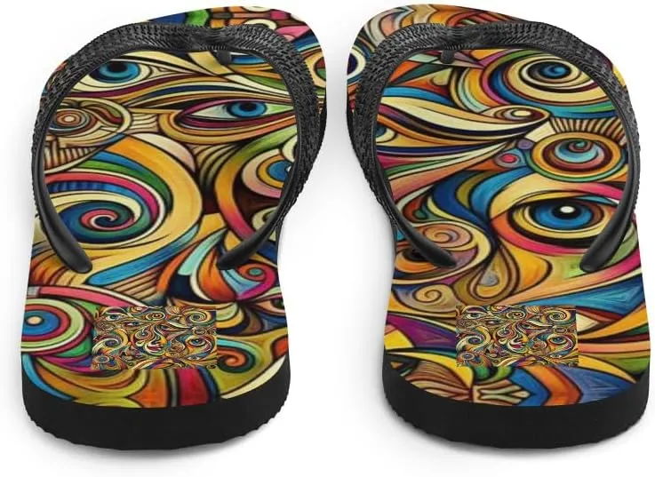 Women's Colorful Psychedelic Swirl Luxe Flip-Flops For Beach or Pool