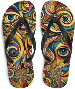 Women's Colorful Psychedelic Swirl Luxe Flip-Flops For Beach or Pool