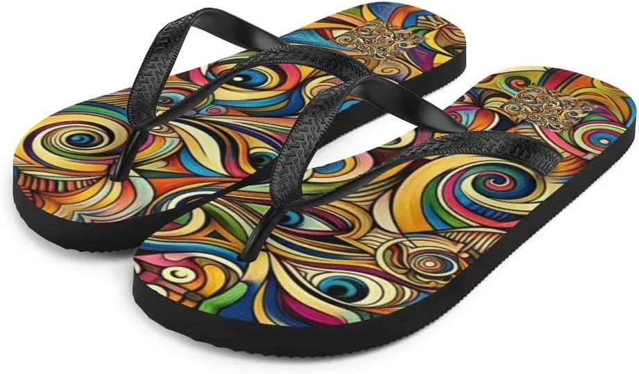 Women's Colorful Psychedelic Swirl Luxe Flip-Flops For Beach or Pool