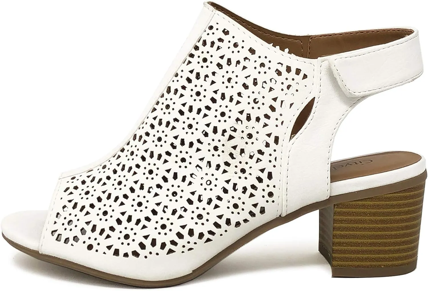 Women's Elect Caged Geometric Laser Cut Out Peep Toe Slingback Chunky Stacked Heel Ankle Bootie