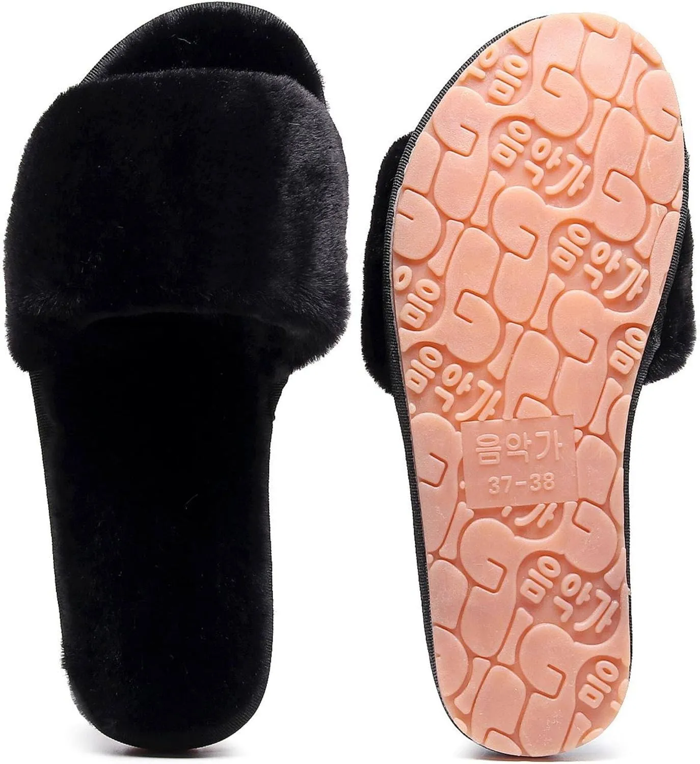 Women's Fuzzy Fluffy Furry Fur Slippers Flip Flop Open Toe Cozy House Memory Foam Sandals Slides Soft Flat Comfy Anti-Slip Spa Indoor Outdoor Slip on