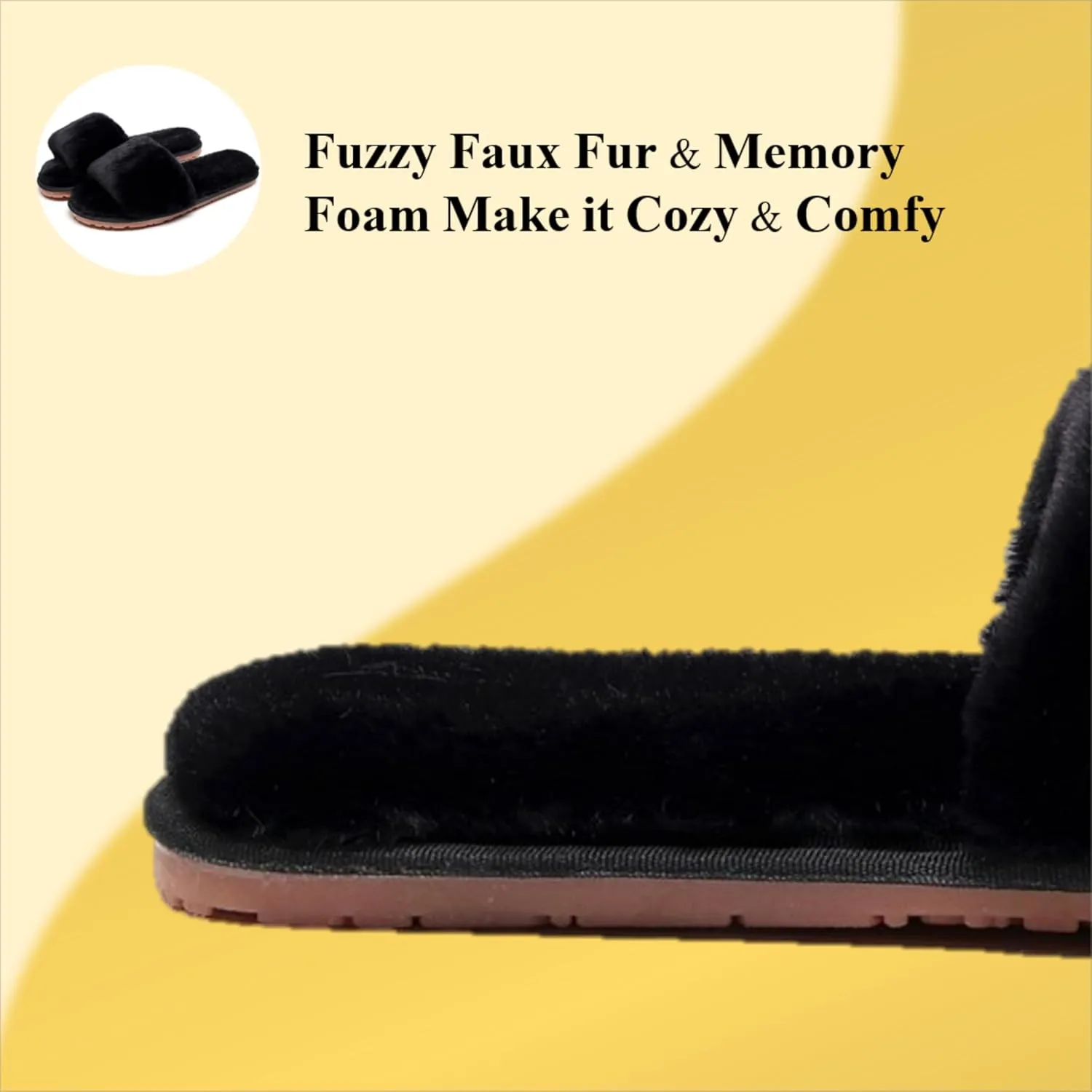 Women's Fuzzy Fluffy Furry Fur Slippers Flip Flop Open Toe Cozy House Memory Foam Sandals Slides Soft Flat Comfy Anti-Slip Spa Indoor Outdoor Slip on