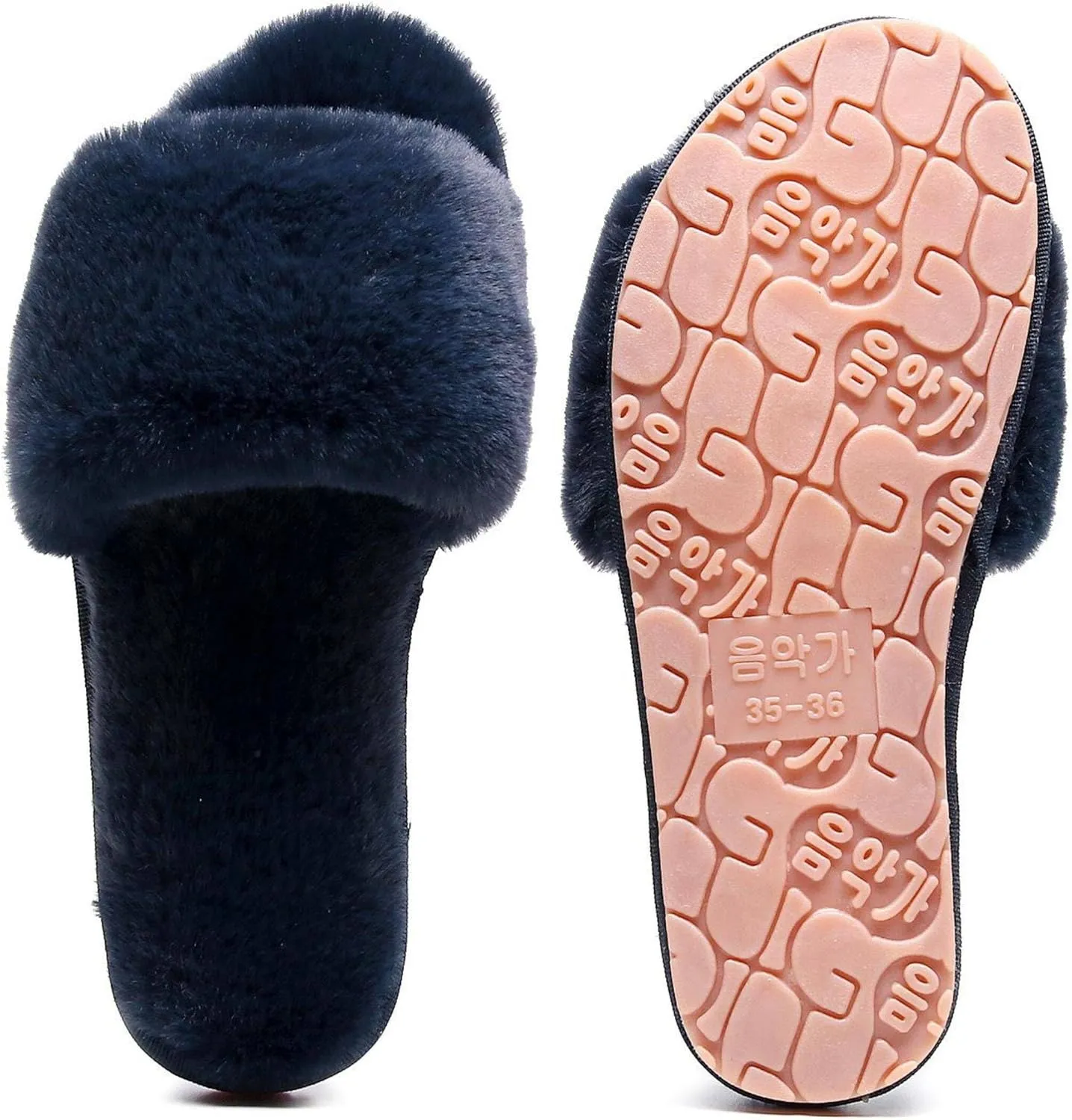 Women's Fuzzy Fluffy Furry Fur Slippers Flip Flop Open Toe Cozy House Memory Foam Sandals Slides Soft Flat Comfy Anti-Slip Spa Indoor Outdoor Slip on