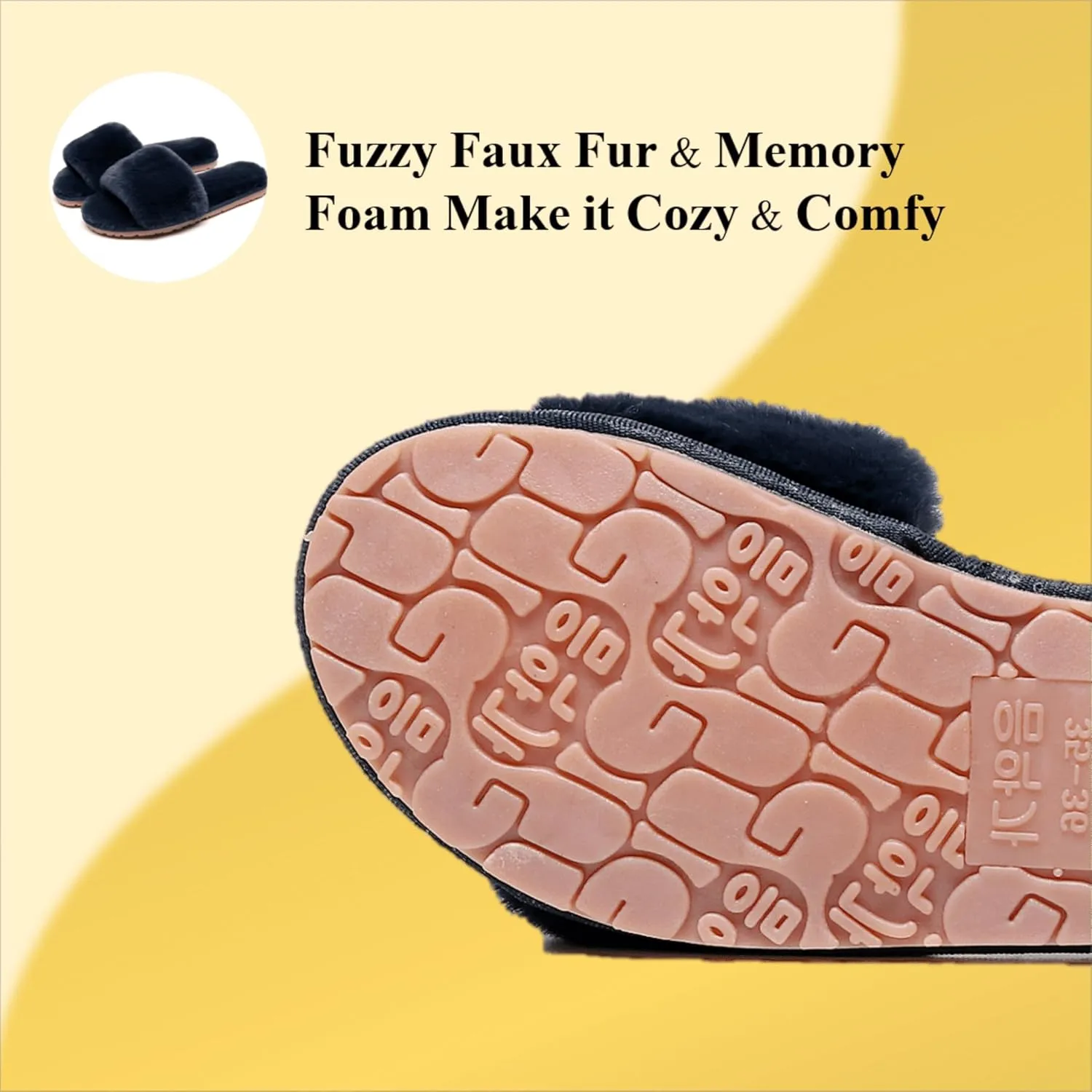 Women's Fuzzy Fluffy Furry Fur Slippers Flip Flop Open Toe Cozy House Memory Foam Sandals Slides Soft Flat Comfy Anti-Slip Spa Indoor Outdoor Slip on