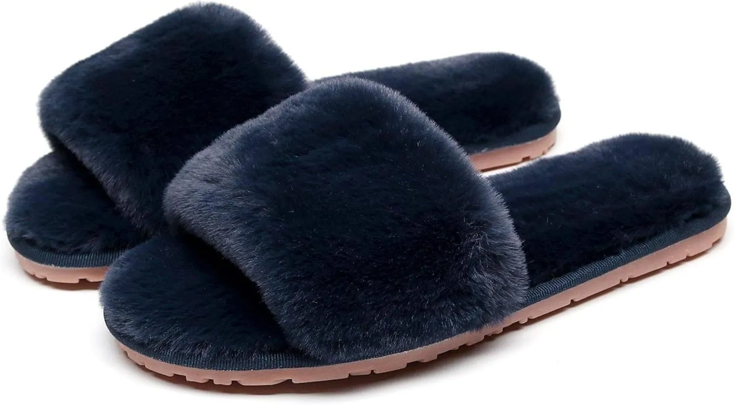 Women's Fuzzy Fluffy Furry Fur Slippers Flip Flop Open Toe Cozy House Memory Foam Sandals Slides Soft Flat Comfy Anti-Slip Spa Indoor Outdoor Slip on