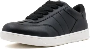 Women's Lace Up Sneaker, Trendy Classic Fashion PU Shoes 2308-2309 (2401-Black-7.5)