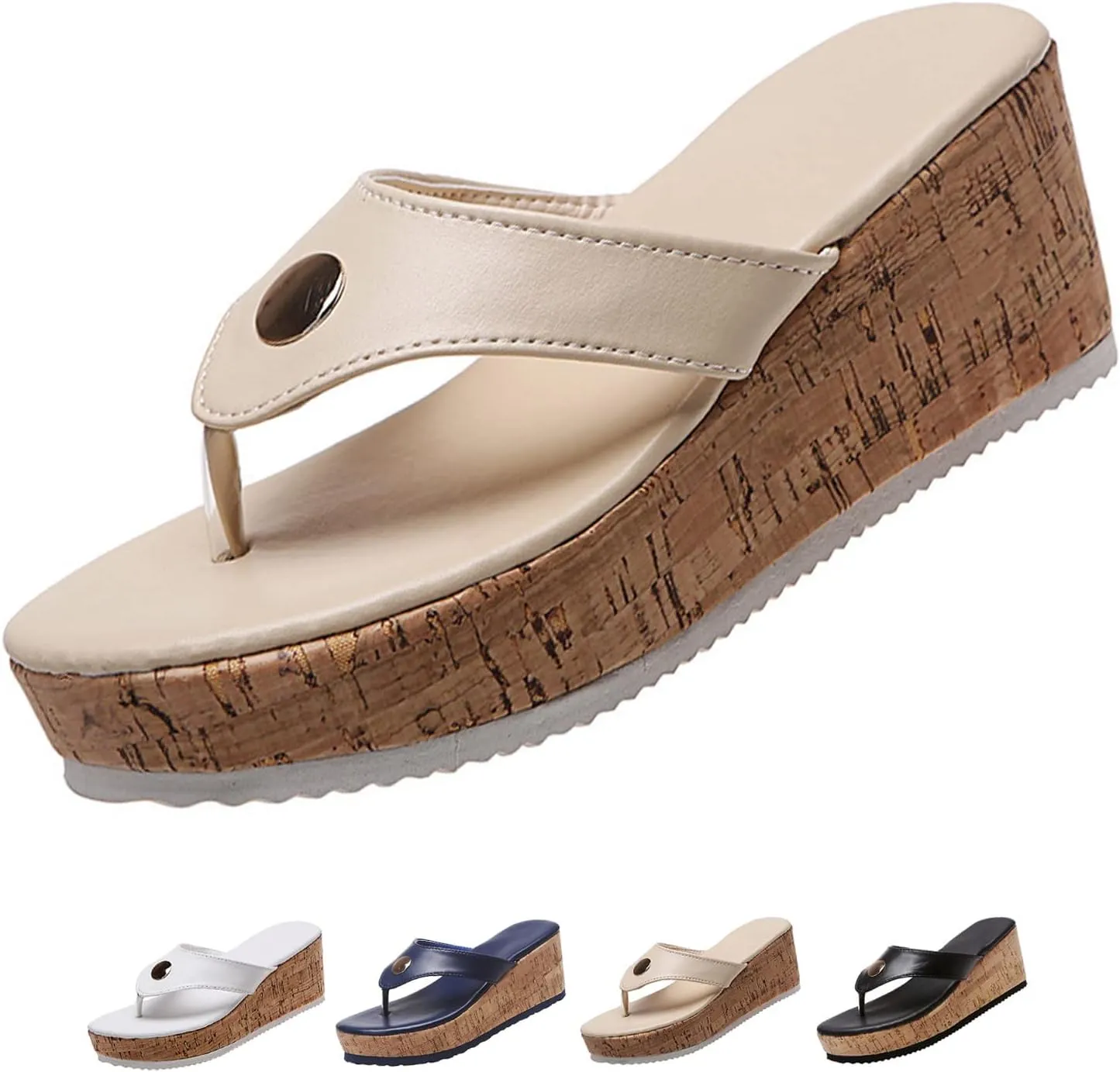 Women's Leather Platform Clip Toe Flip Flops with Arch Support Summer Casual Anti-Slip Orthopedic Wedges Walking Sandals Beach Flip