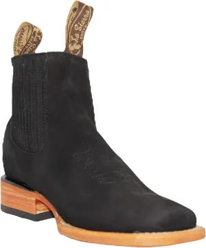 Women's Leather Short Ankle Cowboy Boots, Low Heel Western Bootie