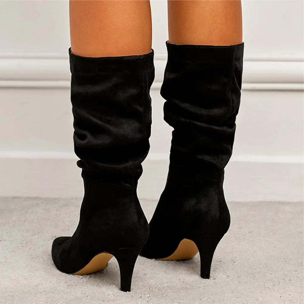 Women's Slouch Mid Calf Boots Stiletto Heel Mid High Suede Boots