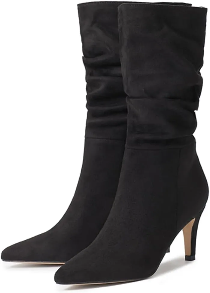 Women's Slouch Mid Calf Boots Stiletto Heel Mid High Suede Boots