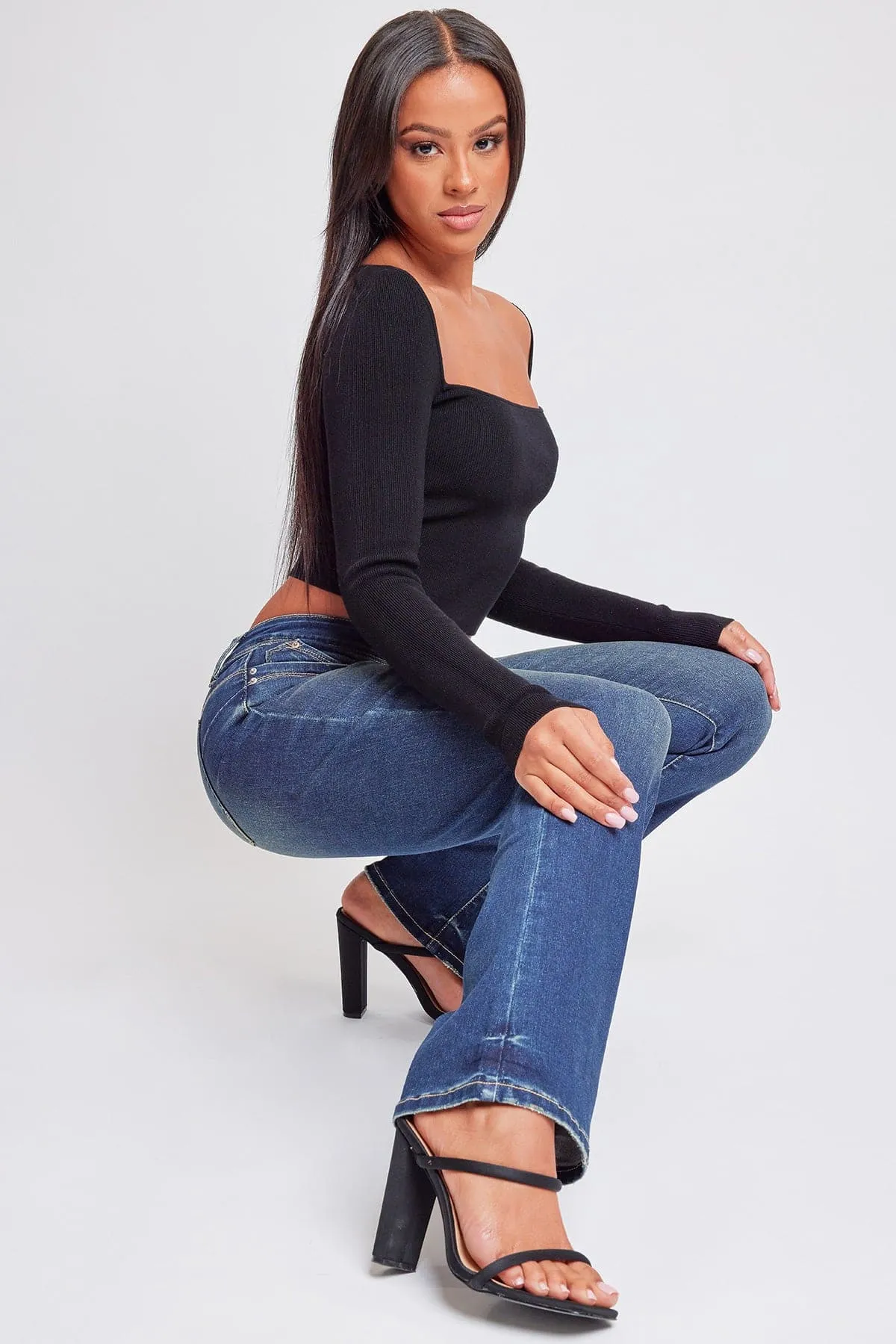 Women’s Sustainable WannaBettaButt Mid Rise Bootcut Jeans Jacket From YMI JEANS