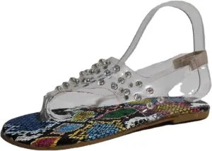 Women's T-shaped Sandals, Rhinestone Transparent Ankle Strap, Snake Skin Pattern, Classic Beach Flip Flop Sandals