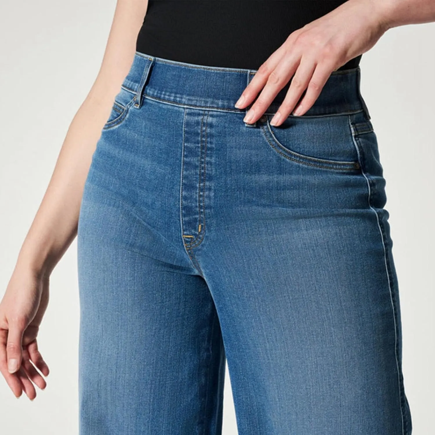 Womens Wide Leg Jeans Elastic High Waisted Trendy Straight Leg Denim Pants Baggy Pull On Jeans for Women Stretch