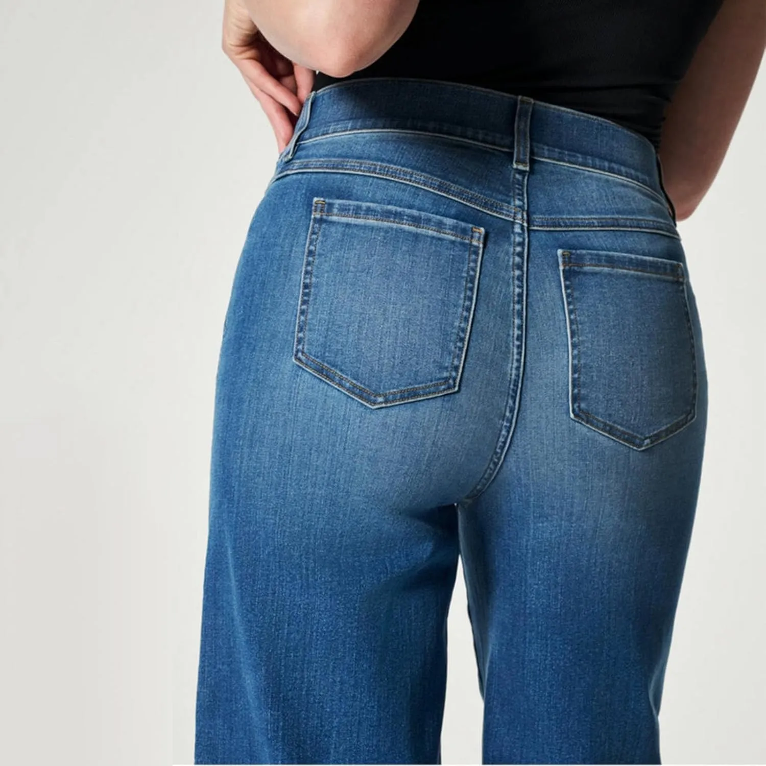 Womens Wide Leg Jeans Elastic High Waisted Trendy Straight Leg Denim Pants Baggy Pull On Jeans for Women Stretch