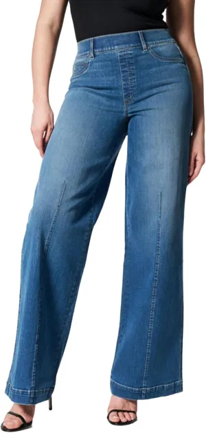 Womens Wide Leg Jeans Elastic High Waisted Trendy Straight Leg Denim Pants Baggy Pull On Jeans for Women Stretch