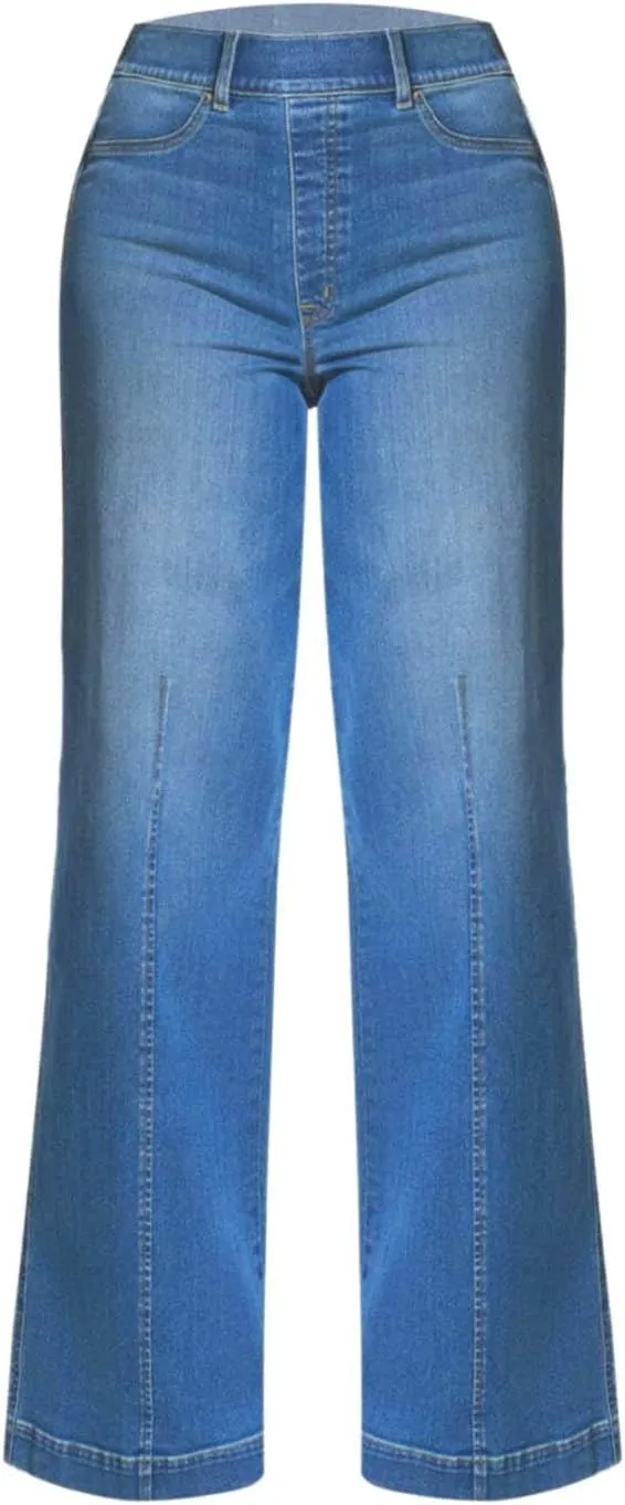 Womens Wide Leg Jeans Elastic High Waisted Trendy Straight Leg Denim Pants Baggy Pull On Jeans for Women Stretch
