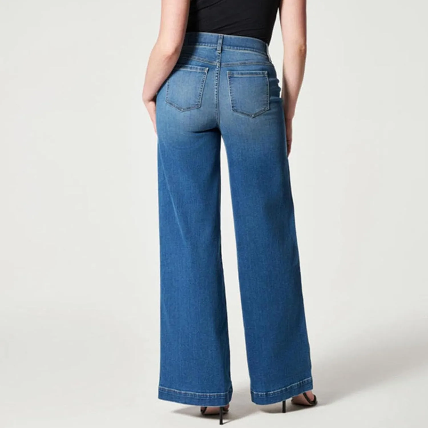 Womens Wide Leg Jeans Elastic High Waisted Trendy Straight Leg Denim Pants Baggy Pull On Jeans for Women Stretch