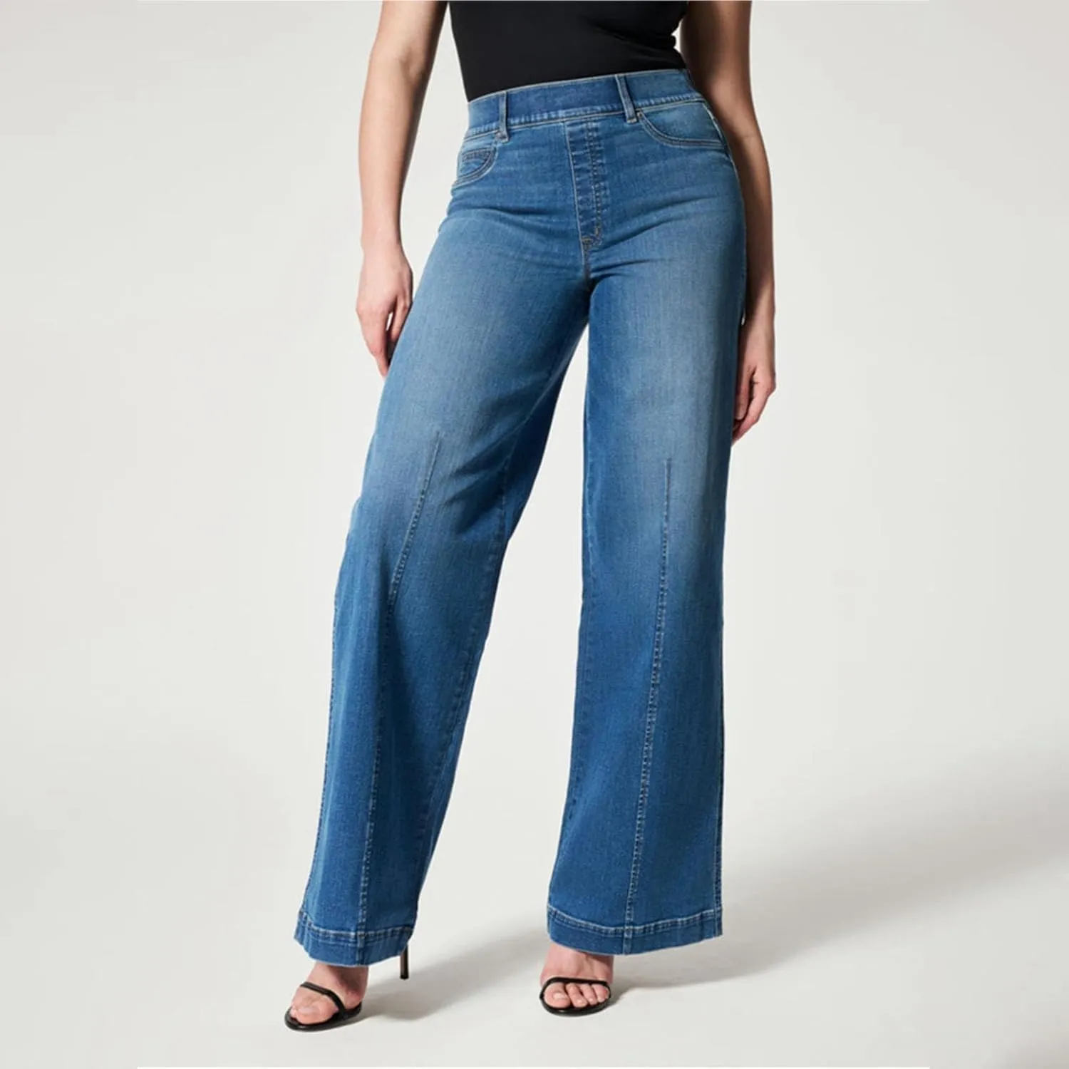 Womens Wide Leg Jeans Elastic High Waisted Trendy Straight Leg Denim Pants Baggy Pull On Jeans for Women Stretch