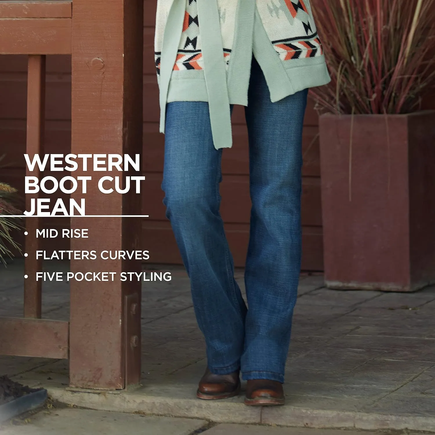 Wrangler Womens Western Mid Rise Stretch Boot Cut Jean