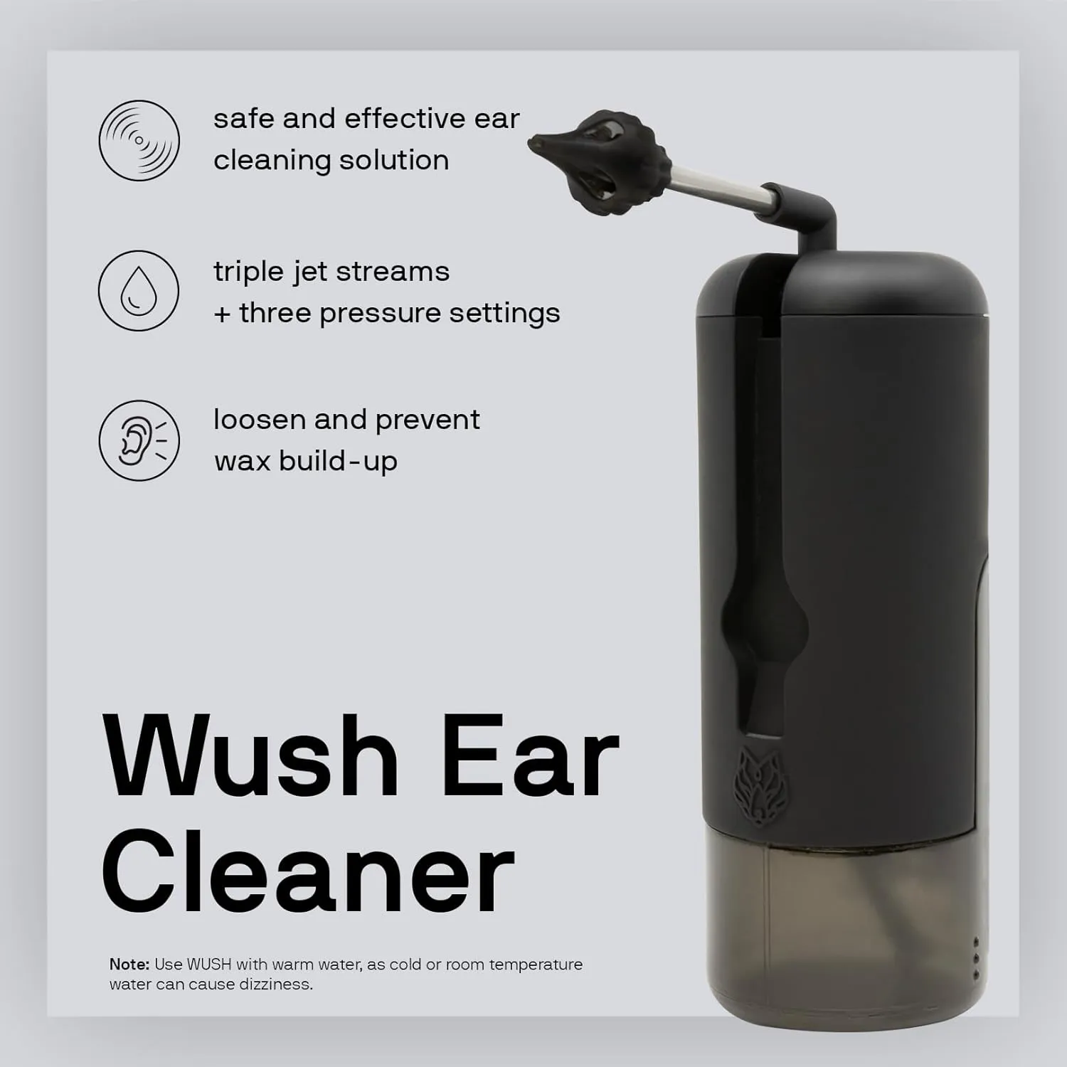 Wush Pro By Black Wolf- Deluxe Water Powered Ear Cleaner- Safe & Effective- Electric Triple Jet Stream 3 Pressure Settings For Ear Wax Buildup- Ear Wax Removal Kit- Water Resistant USB Rechargeable