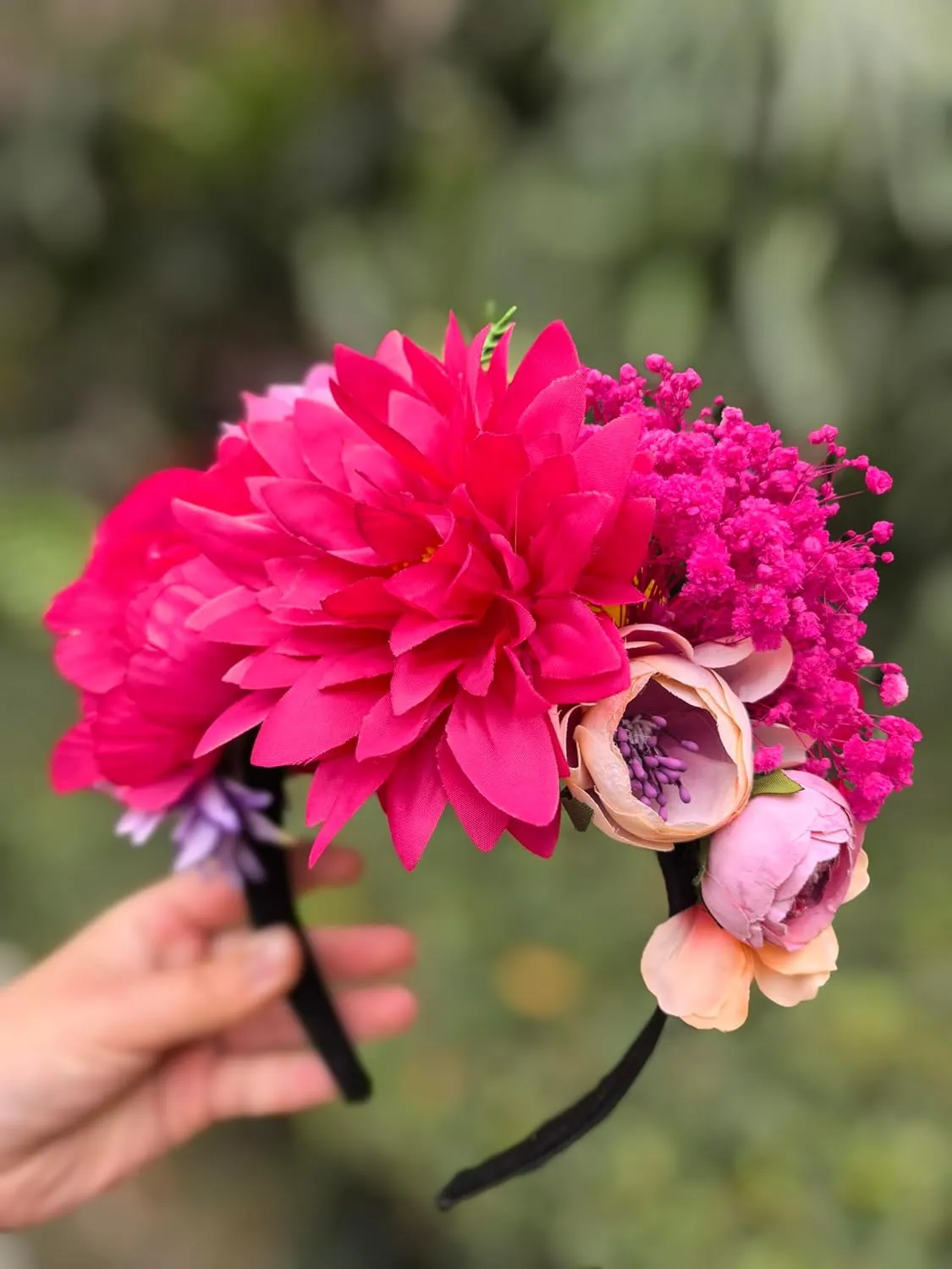 YHDDYG Fuchsia Mexican Flower Headband Mini Dried Baby Breath Flowers Headpiece Mexican Costume Cinco De Mayo Headpiece N6