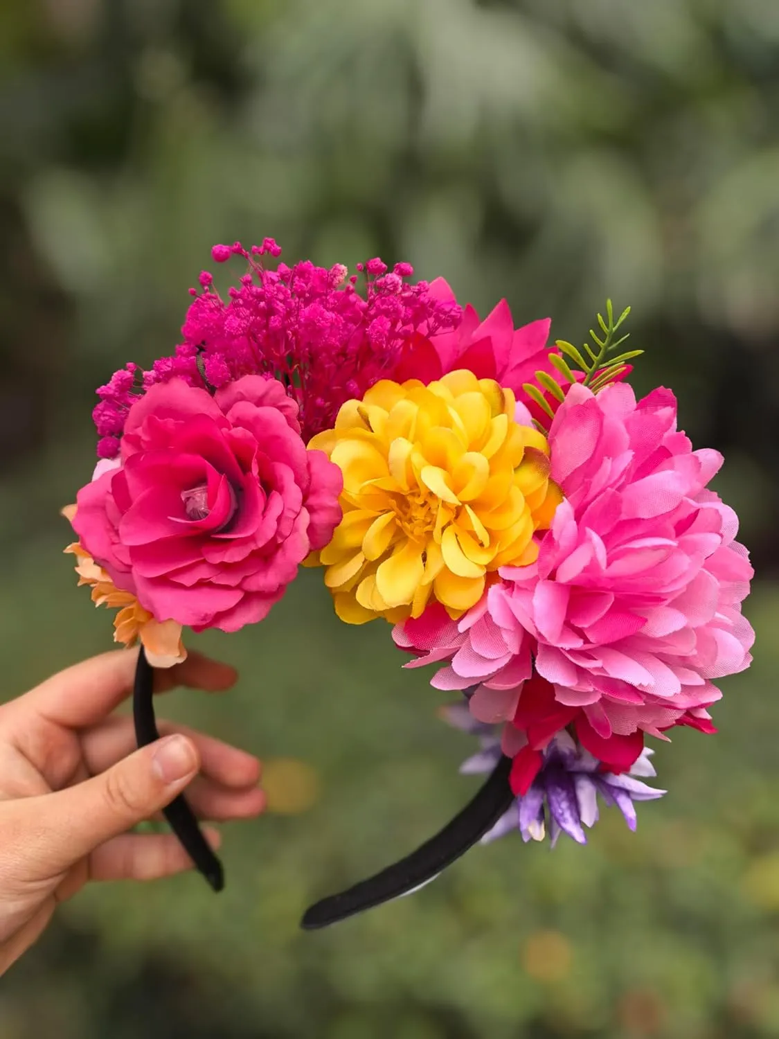 YHDDYG Fuchsia Mexican Flower Headband Mini Dried Baby Breath Flowers Headpiece Mexican Costume Cinco De Mayo Headpiece N6