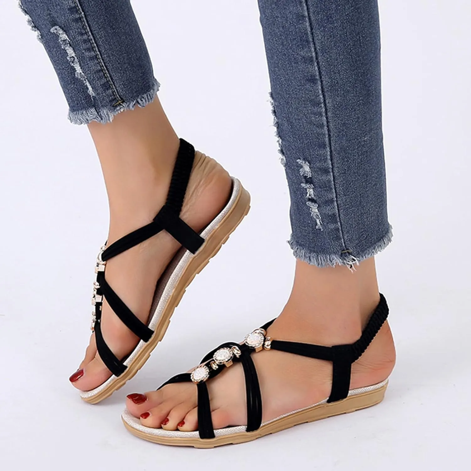 Yoga Mat Comfortable Flat Sandal for Women Elastic Slip on Comfort Casual Shoes Slingback Flats for Women