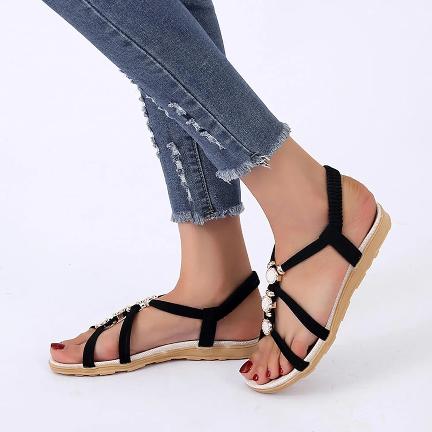 Yoga Mat Comfortable Flat Sandal for Women Elastic Slip on Comfort Casual Shoes Slingback Flats for Women