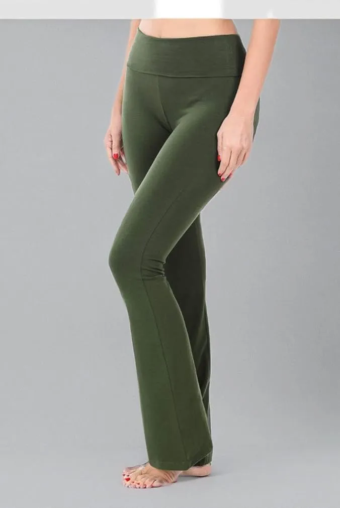 Zenana Women Fold Over Waist Cotton Stretch Flare Leg Boot Cut Yoga Pants Leggings