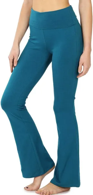 Zenana Women Fold Over Waist Cotton Stretch Flare Leg Boot Cut Yoga Pants Leggings